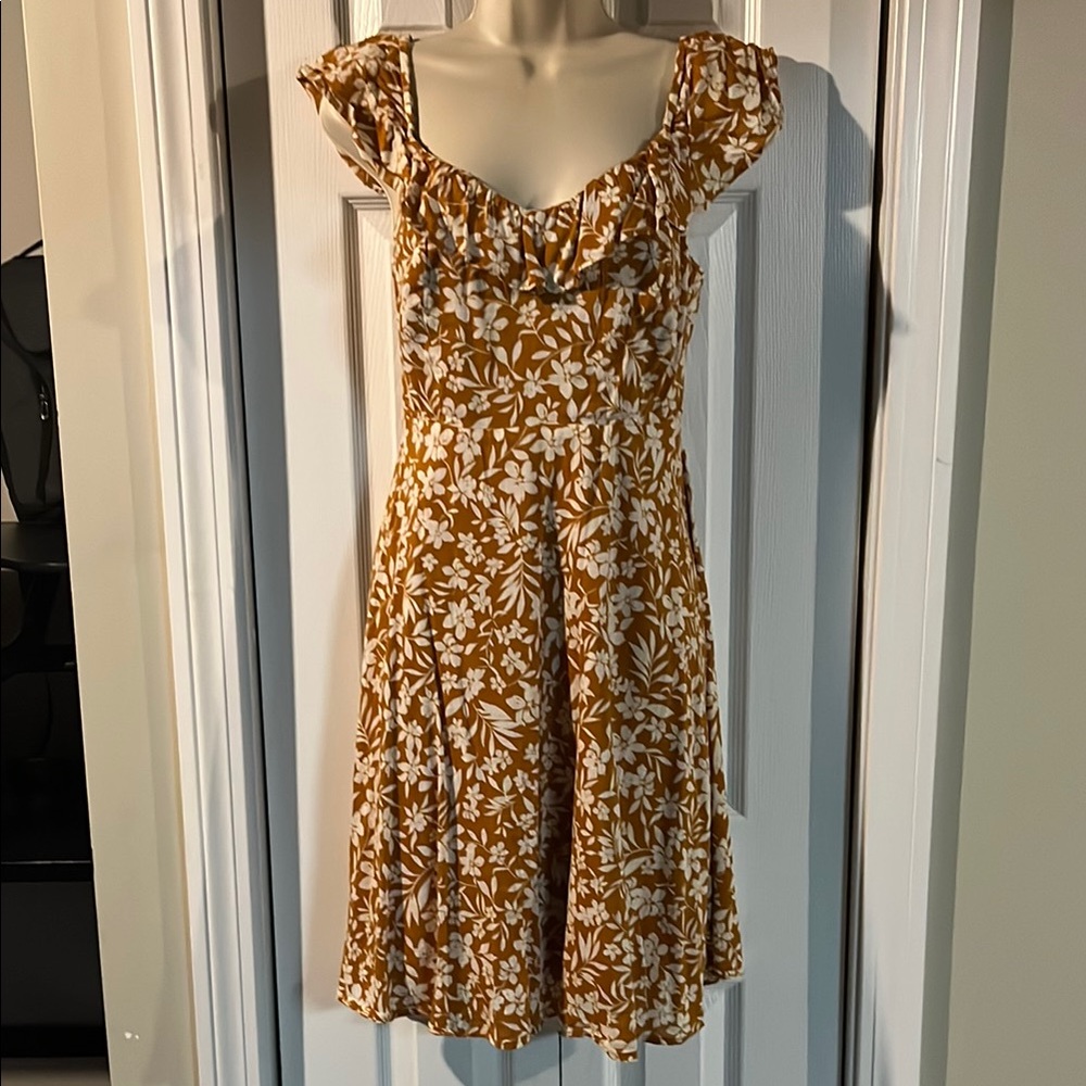 Old Navy Gold and Brown Ruffled A-line Sundress